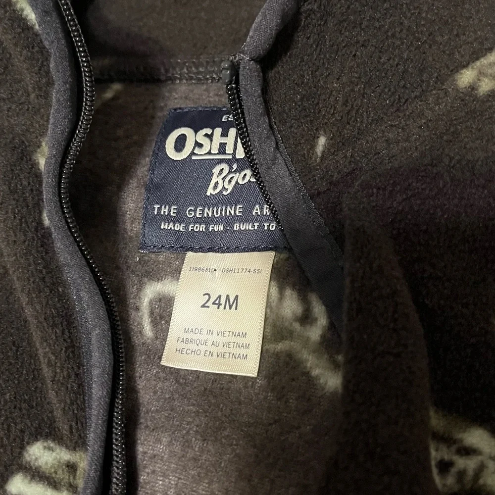 EUC OshKosh Baby Toddler 24M Grey Brown Dino Zip Fleece Lightweight Zip Jacket